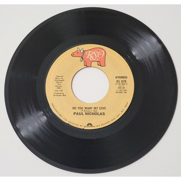 Paul Nicholas 45 RPM Heaven On The 7th Floor / Do You Want My Love - RSO EX '77 - Picture 3 of 3
